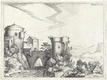 JACOB DE GHEYN II (after Bruegel) River Landscape with a Castle
